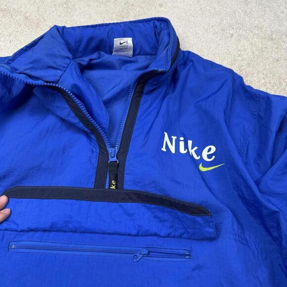 Vintage 90s Nike Pullover Windbreaker Jacket Blue Black Trim Big Pocket XL Y2K - Picture 10 of 12